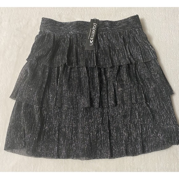 Papermoon Zip Up Back Glittery Ruffles Miniskirt Black Silver Size Small - Picture 2 of 5